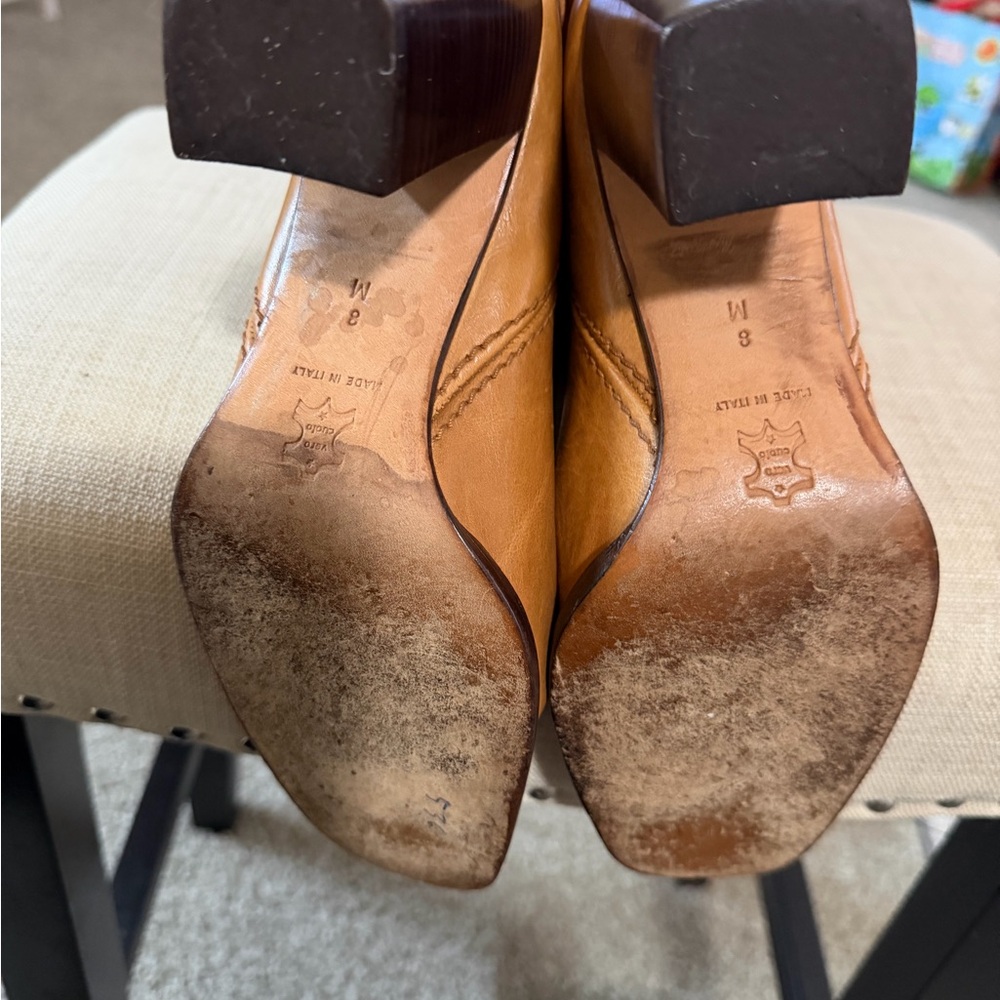 Charles David Made In Italy Banana Camel Leather Pullon Boots Vero Cuoio Size 8 - Picture 8 of 9